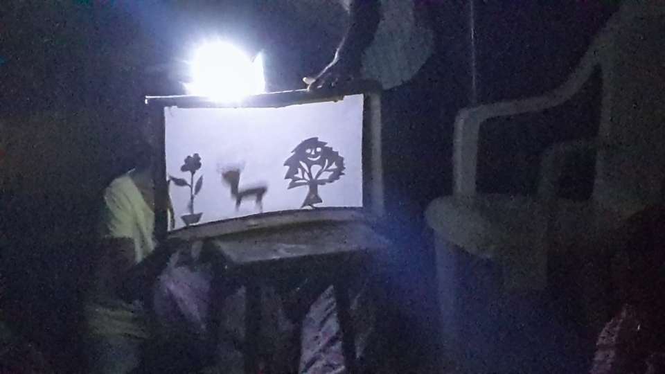 A shadow puppet play made by 8-year-olds using home-made props